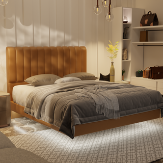 Delane Genuine Leather Floating Bed Frame (With LED)