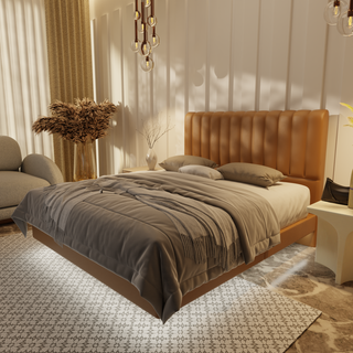 Delane Genuine Leather Floating Bed Frame (With LED)