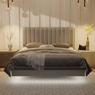 Delane Genuine Leather Floating Bed Frame (With LED)