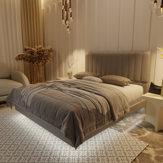 Delane Genuine Leather Floating Bed Frame (With LED)
