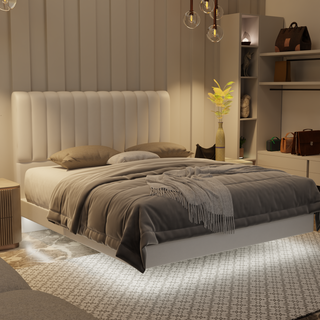 Delane Genuine Leather Floating Bed Frame (With LED)