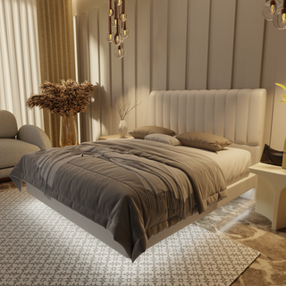 Delane Genuine Leather Floating Bed Frame (With LED)