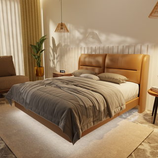 Linqe Genuine Leather Floating Bed Frame (With LED)