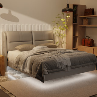 Linqe Genuine Leather Floating Bed Frame (With LED)