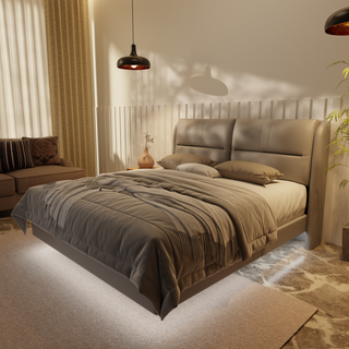 Linqe Genuine Leather Floating Bed Frame (With LED)