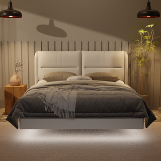 Linqe Genuine Leather Floating Bed Frame (With LED)