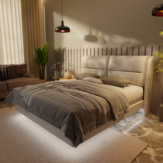 Linqe Genuine Leather Floating Bed Frame (With LED)