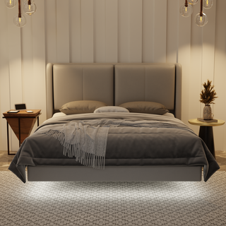 Grenne Genuine Leather Floating Bed Frame (With LED)