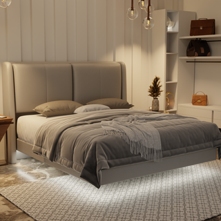 Grenne Genuine Leather Floating Bed Frame (With LED)