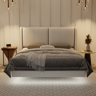 Grenne Genuine Leather Floating Bed Frame (With LED)