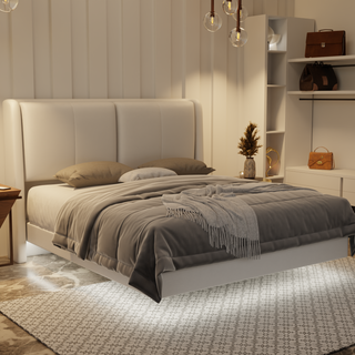 Grenne Genuine Leather Floating Bed Frame (With LED)