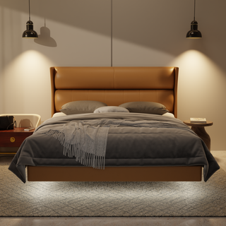 Kimble Genuine Leather Floating Bed Frame (With LED)