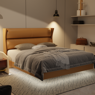Kimble Genuine Leather Floating Bed Frame (With LED)