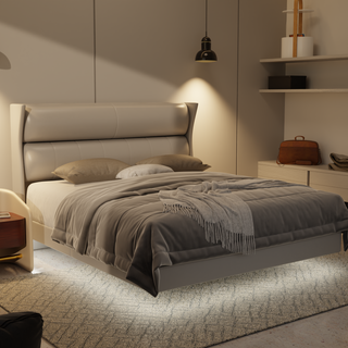 Kimble Genuine Leather Floating Bed Frame (With LED)