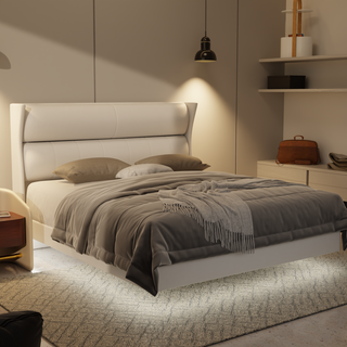 Kimble Genuine Leather Floating Bed Frame (With LED)