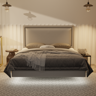 Jinny Genuine Leather Floating Bed Frame (With LED)