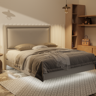 Jinny Genuine Leather Floating Bed Frame (With LED)
