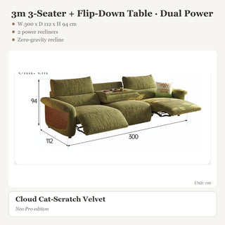 3m 3-Seater + Flip-Down Table · Dual Power