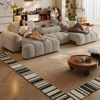 Lamb-fleece power sofa bed in a living room