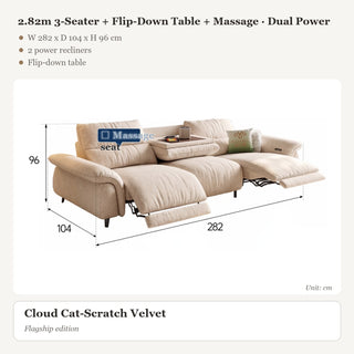 2.82m 3-Seater + Flip-Down Table + Massage · Dual Power