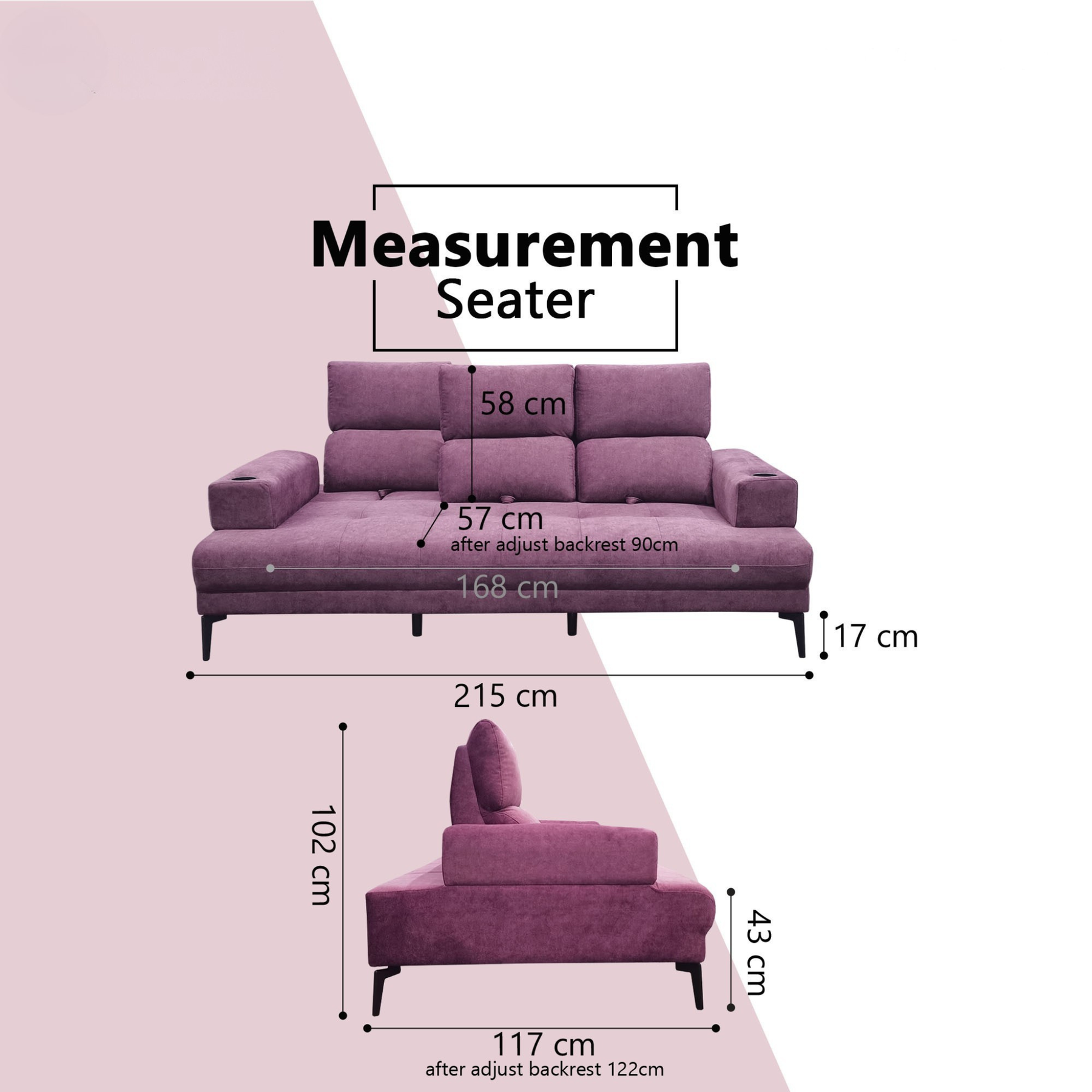 Braston Fabric Adjustable Backrest Sofa by Esteller (Pet Friendly & Easy Clean)