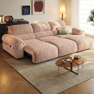 Striped wool-look power sofa bed in a living room