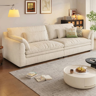 Cream cotton-linen sofa in a living room