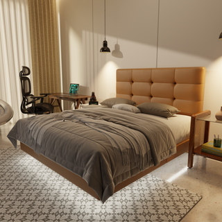 Rachelle Genuine Leather Floating Bed Frame (With LED)