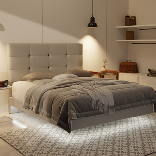 Rachelle Genuine Leather Floating Bed Frame (With LED)