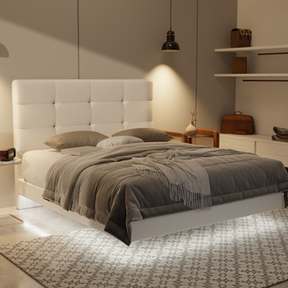 Rachelle Genuine Leather Floating Bed Frame (With LED)