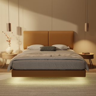 Gretelle Genuine Leather Floating Bed Frame (With LED)