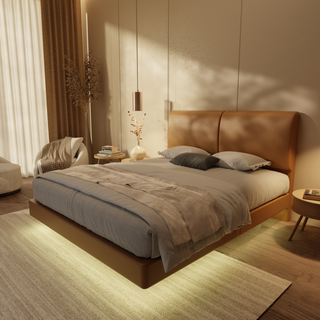 Gretelle Genuine Leather Floating Bed Frame (With LED)