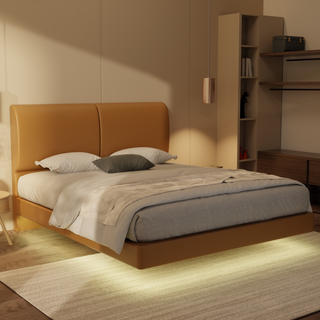 Gretelle Genuine Leather Floating Bed Frame (With LED)