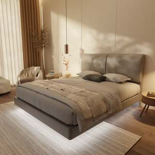 Gretelle Genuine Leather Floating Bed Frame (With LED)