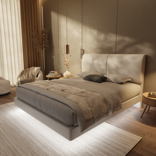 Gretelle Genuine Leather Floating Bed Frame (With LED)