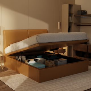 Gretelle Genuine Leather Storage Bed (Gas Lift)