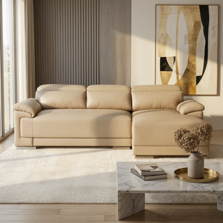 Quirra Genuine Leather Adjustable Headrest L-Shaped Sofa by Esteller