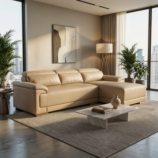 Quirra Genuine Leather Adjustable Headrest L-Shaped Sofa by Esteller