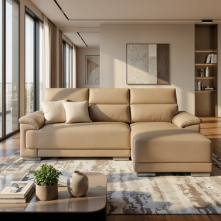 Quirra Genuine Leather Adjustable Headrest L-Shaped Sofa by Esteller