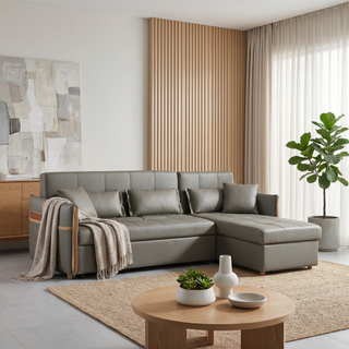 Rivella L-Shaped Faux Leather Storage Sofa Bed