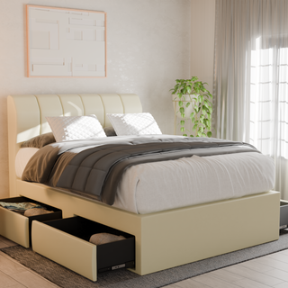 Kazura Faux Leather Drawer Bed Frame