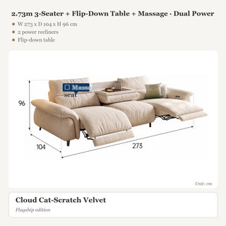 2.73m 3-Seater + Flip-Down Table + Massage · Dual Power