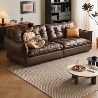 Brown leather sofa in a living room