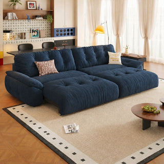Navy chenille power sofa bed in a living room