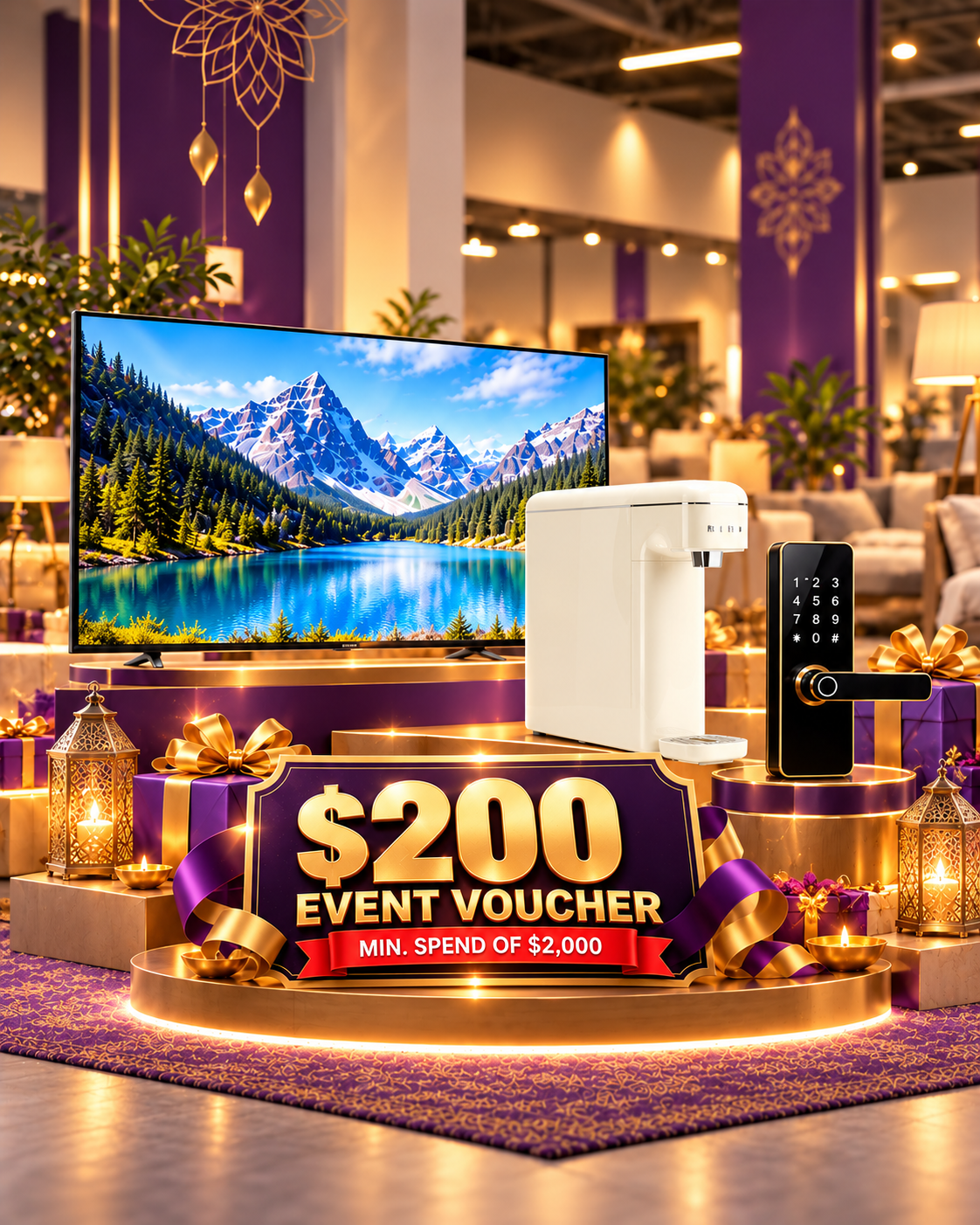 MegaFurniture promotional giveaway artwork; refer to the RSVP rewards list for current gifts and terms