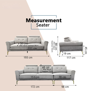 Ceyra Fabric Adjustable Headrest Sofa by Esteller (Pet Friendly & Easy Clean)