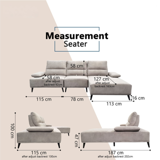 Norric Fabric Adjustable Backrest & Armrest L-Shaped Sofa by Esteller (Pet Friendly & Easy Clean)