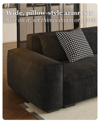 Wide pillow-style armrests