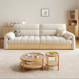 Cream cotton-linen storage sofa in a living room