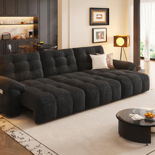 Dark grey chenille power sofa bed in a living room